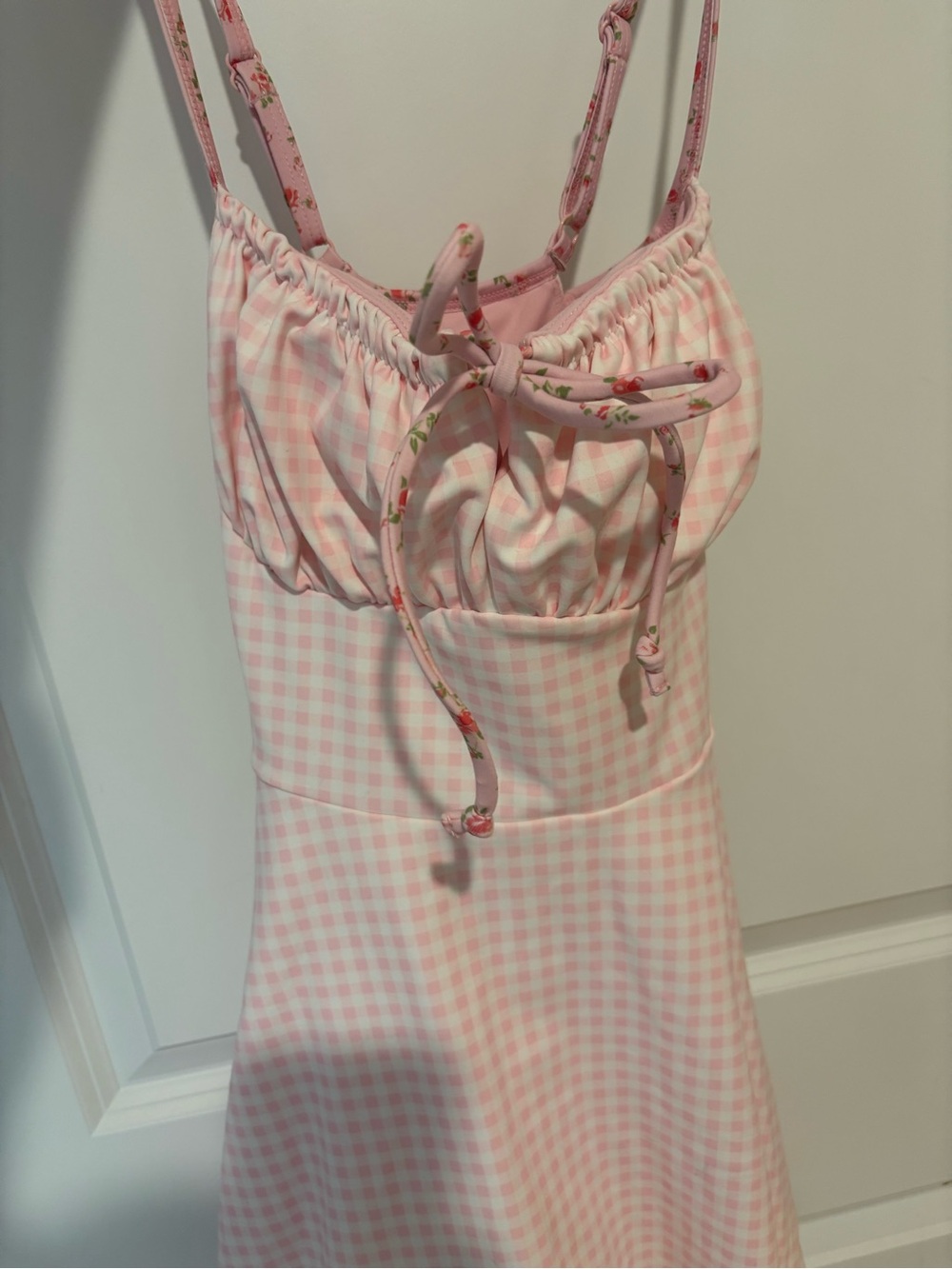 Logilates Pink Gingham Tie-Front athletic dress